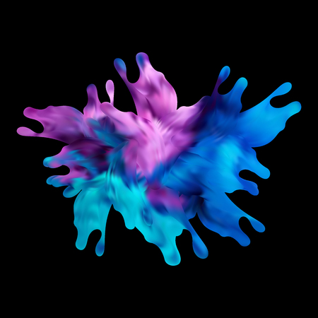 Splash, blue paint realistic vector. 3d liquid, summer tropical vacation drink symbol Fresh vitamin...