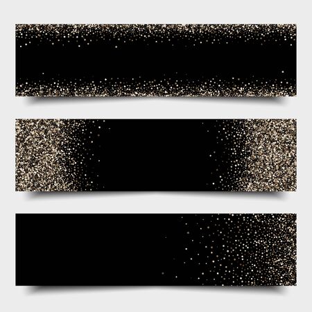 Gold sparkles on black background, banners. Gold banner. Golden background text. Banners web, card, vip, exclusive, certificate, gift, luxury, privilege, voucher, store, present, shopping, sale.のイラスト素材
