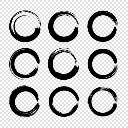 Vector set 9 grunge circle brush strokes for frames, icons, design elementsのイラスト素材