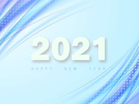 Template for new year design 2021 lettering on blue wavy backgroundのイラスト素材