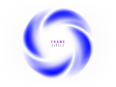 Blue circle frame. Abstract flow of transparent vector waves in the shape of a circle.のイラスト素材