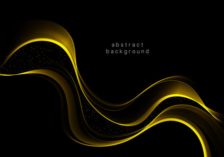 Abstract golden stripe on black background Shiny golden wave with glow and glitter effect.Vector illustrationのイラスト素材
