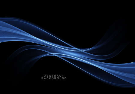 Abstract shiny color blue wave design element on dark background.のイラスト素材
