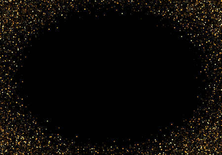 Black background with flaming golden particles.Abstract vector festive background with gold glitters and confetti for festive design.のイラスト素材