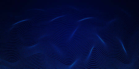 Array of glowing dots in the form of an abstract wave. Vector design element.