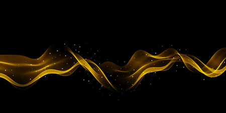 Gold glittering color wavy wave design element with glitter effect Dark background.のイラスト素材