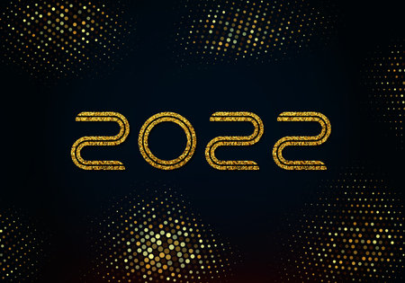 Happy new year 2022 golden shining numbers on black background. Party poster, banner or invitation, decoration with gold glitter.Gold glitters backgroundのイラスト素材