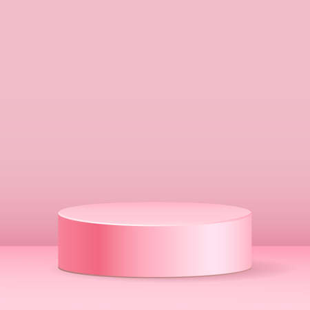 Pink round podium. Pedestal in a room in pastel colors.Vector illustration.のイラスト素材