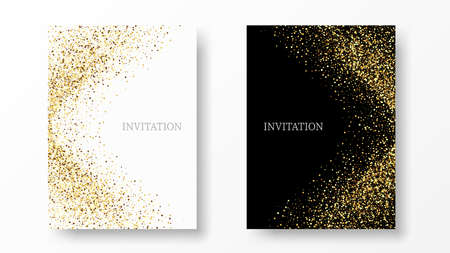 Two template design of invitation with gold sequin.Festive design postcards,invitations,brochuresのイラスト素材