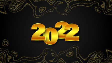 Festive abstract background. Swirl of golden waves with golden sparkles on a black background. Happy...