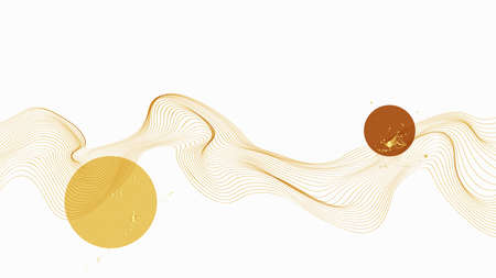 Abstract vector golden waves. Shiny golden lines design element with glitter effect on white backgroundのイラスト素材