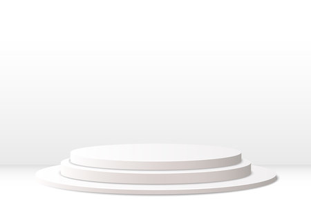 Abstract rendering of 3d shape for product placement with copy space. Modern white round podium with empty room. Vector illustrationのイラスト素材