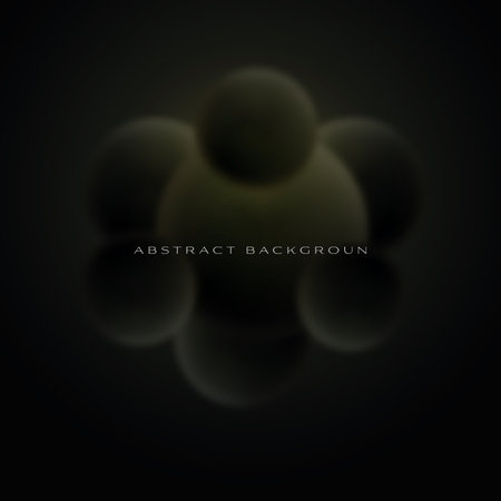 Abstract background with black dynamic 3d spheres. Vector illustration of hot air balloons. Modern...