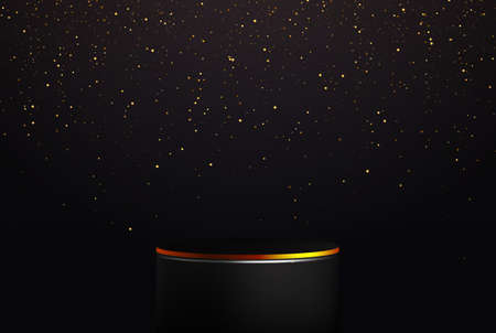 Black geometric platform with gold glitter. luxury beauty product display stage, showcase, promo showcaseのイラスト素材