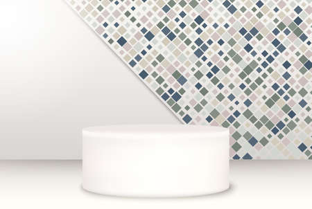 Background vector 3d gray rendering with podium and minimum product price. Mosaic wall background.のイラスト素材