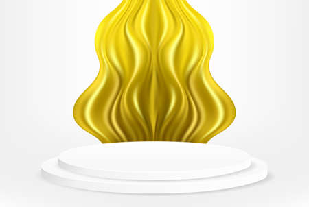 Empty round pedestal. White circle awarded winner podium, luxury goods promotional display on white gradient background.のイラスト素材