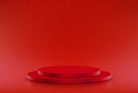 Red podium in the red room Studio room with red podium for presentations.のイラスト素材