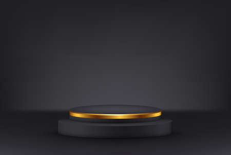 Luxury minimal black and gold podium for product presentation. Product placement mockup template.のイラスト素材