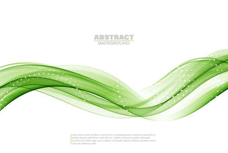 Abstract green wavy lines. Green wave background with halftone effect. Smoke transparent green wave.のイラスト素材