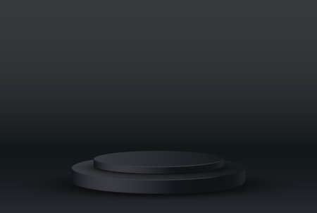 Realistic black studio, dark round podium. Vector illustrationのイラスト素材