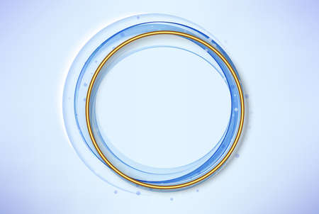 Blue background with a wavy transparent circle and a round gold frame. Abstract vector background, frame.のイラスト素材