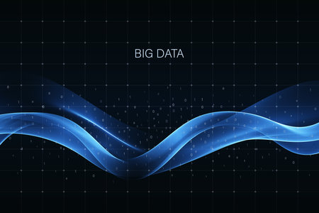 Dynamic blue wave of lines. Abstract visualization of big data. Digital flow structure.のイラスト素材