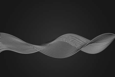Wavy array with round particles. Abstract background of smooth wave flow from particles.のイラスト素材
