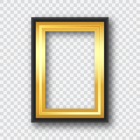 Black photo frame with gold on a transparent background.Design element.のイラスト素材
