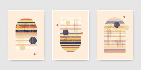 Trendy modern set of minimalistic geometric compositions.Design for postcard,brochure,cover,banner,web design,interior.のイラスト素材