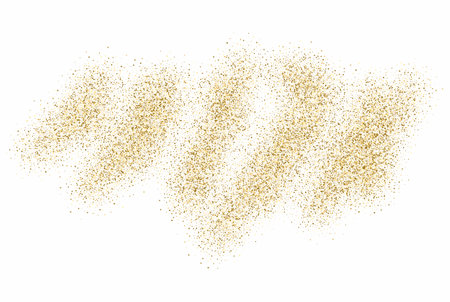 Golden glitter texture on white. Scattered golden color confetti,holiday background texture.のイラスト素材