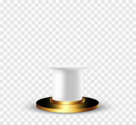 Golden, white and gray round podium with shadow on a transparent background. Stage for product demonstration and promotion.のイラスト素材
