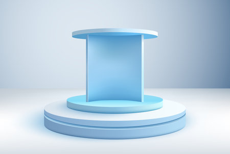 Realistic blue cylindrical pedestal. Abstract minimal scene for product showcase, advertising display. Vector geometric shape.のイラスト素材