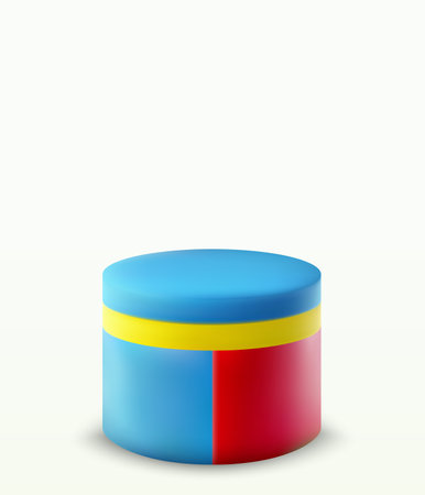 Blue, red, yellow round podium on a white background. Minimal scene for demonstrating the product mockup.Scene for demonstrating.のイラスト素材