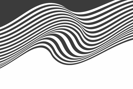 Wave of optical illusion. Abstract black and white illustrations. Horizontal lines stripes pattern or background with wavy distortion effect.のイラスト素材