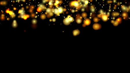 Particles of gold and glowing colored bokeh circles, sparkling gold dust. Abstract luxury decoration background.のイラスト素材