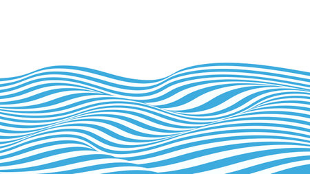 Wave of optical illusion. Abstract blue and white lines and stripes.Horizontal pattern or background with wavy distortion effect.のイラスト素材