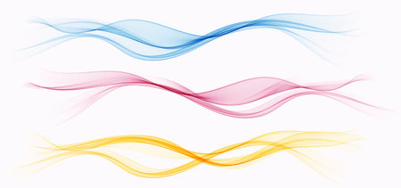 Flow of transparent wavy lines, abstract wave background. Set of vector waves.のイラスト素材