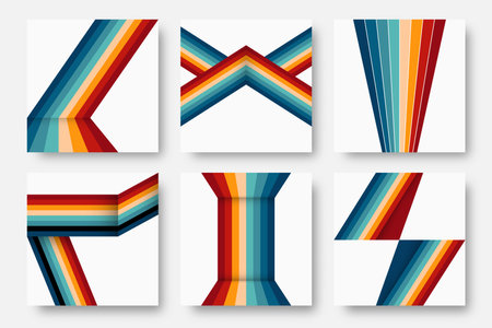 Set of 60s, 70s, 80s retro banners. Colored stripes and lines. Abstract background.のイラスト素材
