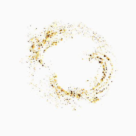 Gold glitters on a white background. Golden particles in the form of a circle. Design element.のイラスト素材