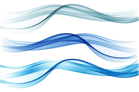 Blue wavy flow of transparent lines, abstract wave, smoky wave.のイラスト素材