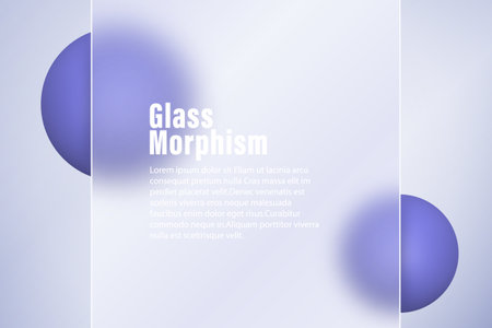 Poster in glass morphism style. Translucent frosted glass and spheres.のイラスト素材