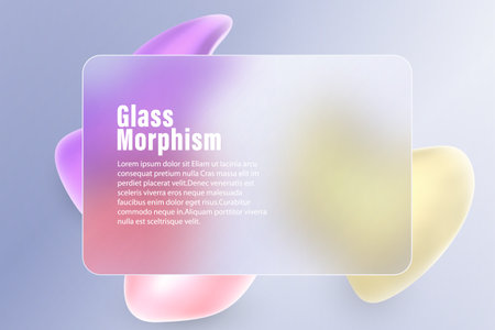 Glass morphism with transparent card or frame on a colorful gradient of liquid rounded shapes.のイラスト素材