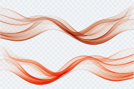Wave set of abstract colored smoke waves peach color, transparent wavy lines.のイラスト素材