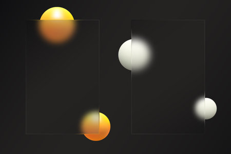 Glass morphism effect. Vertical transparent banners with colorful spheres. Realistic glass morphism of frosted glass form.のイラスト素材