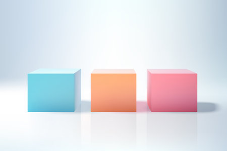 Set of colored corner cubic podiums. Design of podiums in pastel colors.のイラスト素材