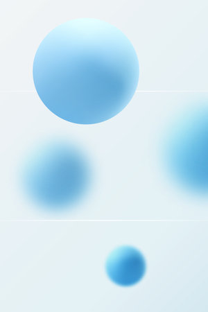 Glass morphism landing page. Transparent glass partition template with blue spheres on a white background.のイラスト素材