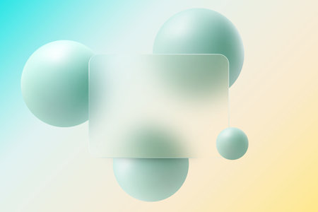 Square transparent banner with 3D mint colored ballsのイラスト素材