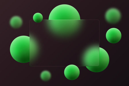 Glass morphism concept with green spheres. Frosted glass effect on a black background.のイラスト素材