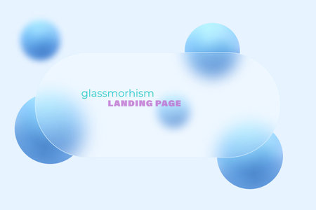 Horizontal presentation screen with the effect of glass overlay on blue spheres.のイラスト素材