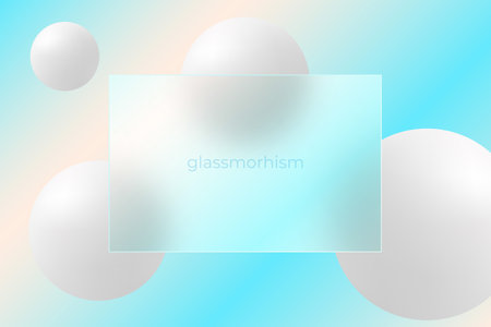 Website landing page template. Glass morphism. Glass partition with floating spheres.のイラスト素材